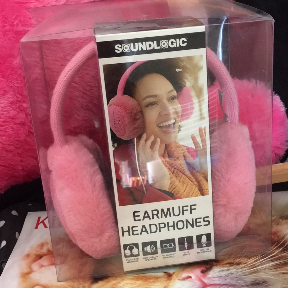 Pink earmuff headphones